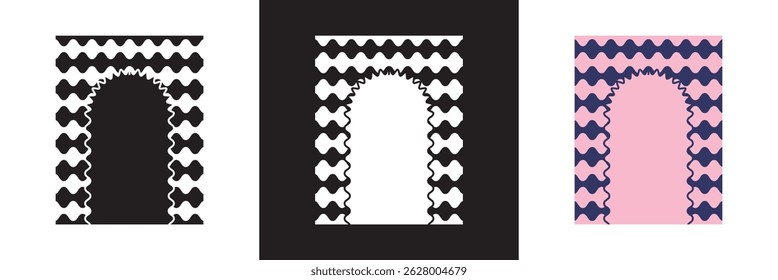 Wavy Frames with Scallop Borders. Abstract Frame Boxes on Cute Groovy Patterns. Vector illustration. isolated on white and black background. EPS 10