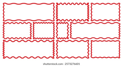 Wavy frames set, colorful modern zigzag borders. Squiggly shapes design. vector illustration.