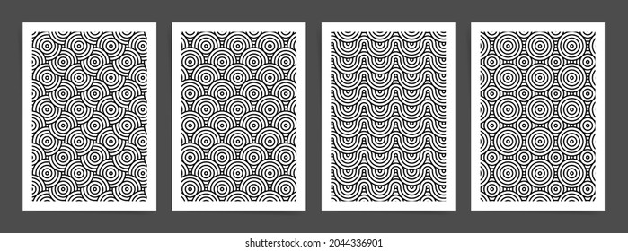 Wavy Geometric Asian Poster Design Template Set. Best for poster, web art, brochure, book cover. Asian waves natural pattern with geometric elements and abstract wavy lines. Vector background set.