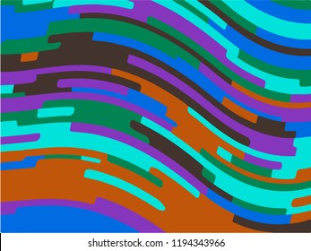 Wavy geometric background. Different shades of purple, pink, blue. Bright rainbow color. Scalable vector graphics. Trendy gradient shapes composition.