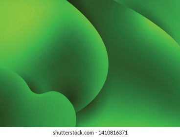 Wavy geometric background with fluid shapes modern concept. 3D abstract bubble gradient shapes composition. Liquid blend design. Bright background for the your text. Green color.