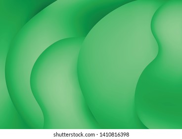 Wavy geometric background with fluid shapes modern concept. 3D abstract bubble gradient shapes composition. Liquid blend design. Bright background for the your text. Green color.