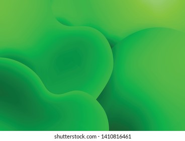 Wavy geometric background with fluid shapes modern concept. 3D abstract bubble gradient shapes composition. Liquid blend design. Bright background for the your text. Green color.