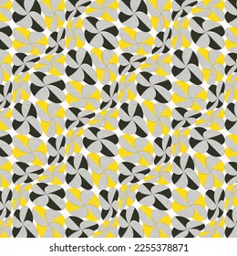 А patrón de flores geométricas onduladas en amarillo, gris y negro. Líneas delgadas y fondo semicircular para gráficos de moda, decoración doméstica, diseño gráfico de marketing y publicidad, diseño gráfico web