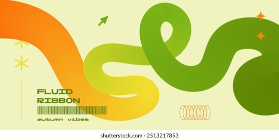 Wavy geometric loopy shape with autumn vibes Colorful gradient for futuristic banners layout. Vector minimal illustration. Orange, yellow and green simple brutalist cover template.