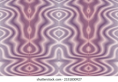 Wavy geometric ornamental linear texture with optical illusion and moir effect in pink tones. Wavy striped seamless border for web design, mobile apps, wall panel, cover, package, wallpaper.