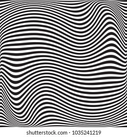 Wavy geometric pattern. Abstract black white background. Vector illustration. Futuristic monochrome design. Optical illusion.