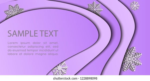 Wavy geometric purple  vector background  overlap paper layer curve line with space for text design. With peeping paper snowflakes, Trendy gradient shapes composition. Eps10.