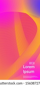 Wavy Geometric Shape. Pink, Orange, Yellow, Futuristic Blend Template.   Minimal Dynamic Web Applications. Mobile Vertical Flyer. Vector Template Design.
 Technology, Glow, Screen Trend.