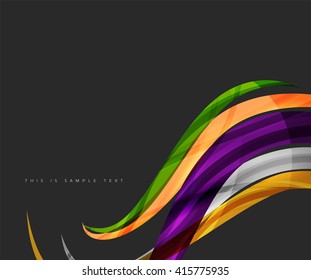 Wavy glossy futuristic swirl - color curve stripes and lines in motion concept and with light and shadow effects. Presentation banner and business card message design template
