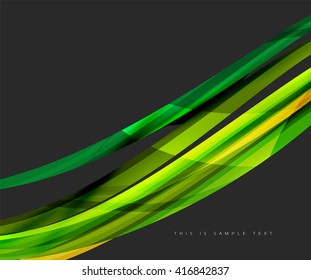 Wavy glossy futuristic swirl - color curve stripes and lines in motion concept and with light and shadow effects. Presentation banner and business card message design template