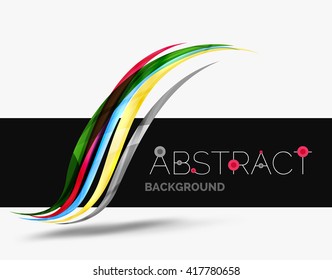Wavy glossy futuristic swirl - color curve stripes and lines in motion concept and with light and shadow effects. Presentation banner and business card message design template