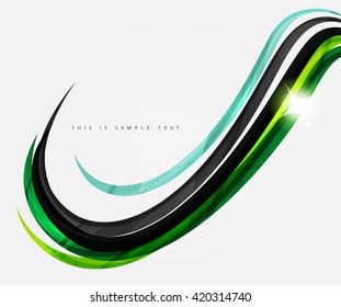 Wavy glossy futuristic swirl - color curve stripes and lines in motion concept and with light and shadow effects. Presentation banner and business card message design template
