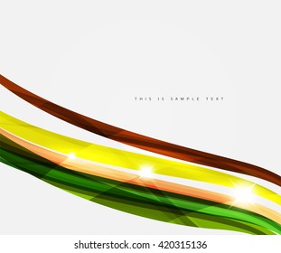 Wavy glossy futuristic swirl - color curve stripes and lines in motion concept and with light and shadow effects. Presentation banner and business card message design template