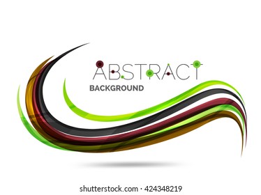 Wavy glossy futuristic swirl - color curve stripes and lines in motion concept and with light and shadow effects. Presentation banner and business card message design template