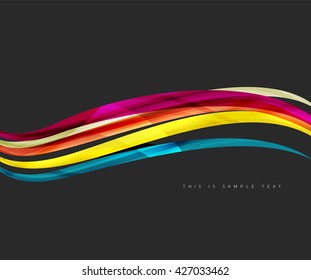 Wavy glossy futuristic swirl - color curve stripes and lines in motion concept and with light and shadow effects. Presentation banner and business card message design template