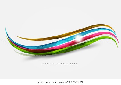 Wavy glossy futuristic swirl - color curve stripes and lines in motion concept and with light and shadow effects. Presentation banner and business card message design template