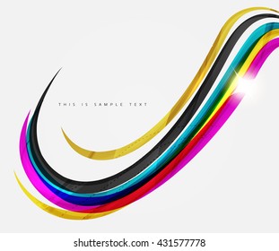 Wavy glossy futuristic swirl - color curve stripes and lines in motion concept and with light and shadow effects. Presentation banner and business card message design template