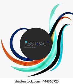 Wavy glossy futuristic swirl - color curve stripes and lines in motion concept and with light and shadow effects. Presentation banner and business card message design template