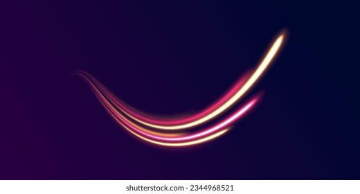 Wavy glow bright smooth curved lines. Optic fiber glow and magic bright light in motion curve. Light wave with trail path, color neon glowing flash trace. Movement of magical glow energy flow vector.