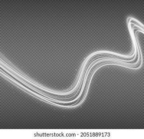 Wavy glowing bright flowing curve lines. Glittering star dust trail. Waves with light effect.