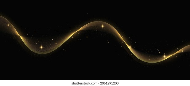 Wavy glowing bright flowing curve lines. Speed of light concept background. Shimmering white waves with light effect isolated on black background. 