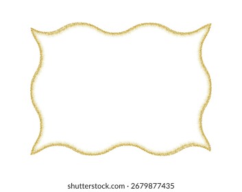 Wavy gold glitter frame isolated on white. Sparkling confetti texture border. Vector festive background