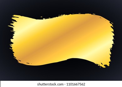 Wavy golden artistic grunge brush paint stroke isolated over black background. Metal shiny gold design element vector illustration.