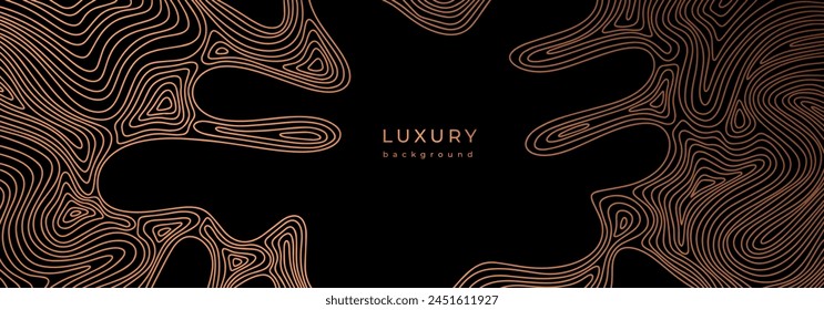 Gewellte goldene Design-Elemente. Luxus-Banner mit Wellenmuster. Fließende flüssige Textur. Bronzekurven. Schwarzer Hintergrund mit goldenen Linien. Abbildung der Abstrakten geometrischen Vektorgrafik