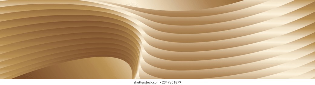 Wavy golden parallel gradient lines, ribbons, silk. Golden with shades of yellow background, banner, poster. eps vector