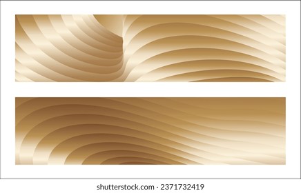 Wavy golden parallel gradient lines, ribbons, silk. Golden with shades of yellow background, banner, poster. Set of 2 backgrounds. Eps vector