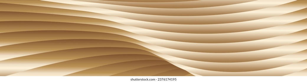 Wavy golden parallel gradient lines, ribbons, silk. Golden banner, poster eps vector