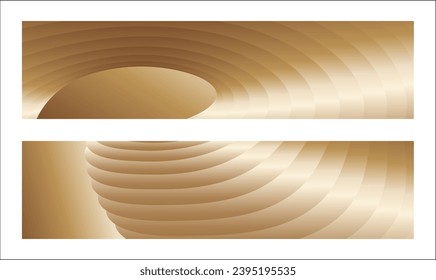 Wavy golden parallel gradient lines, ribbons, silk. Golden with shades of yellow background, banner, poster. Set of 2 backgrounds. Eps vector