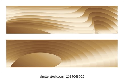 Wavy golden parallel gradient lines, ribbons, silk. Golden with shades of yellow background, banner, poster. Set of 2 backgrounds. Eps vector