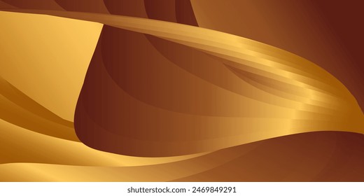 Wavy golden parallel gradient lines, ribbons, silk. Golden with shades of yellow background, banner, poster. Eps vector