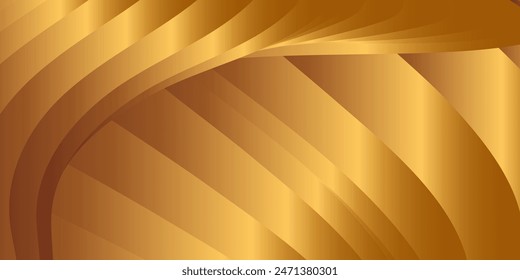 Wavy golden parallel gradient lines, ribbons, silk. Golden with shades of yellow background, banner, poster. Eps vector