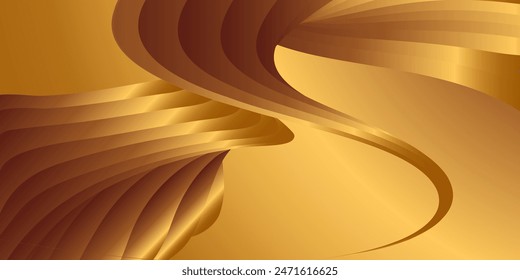 Wavy golden parallel gradient lines, ribbons, silk. Golden with shades of yellow background, banner, poster. Eps vector