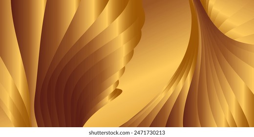 Wavy golden parallel gradient lines, ribbons, silk. Golden with shades of yellow background, banner, poster. Eps vector