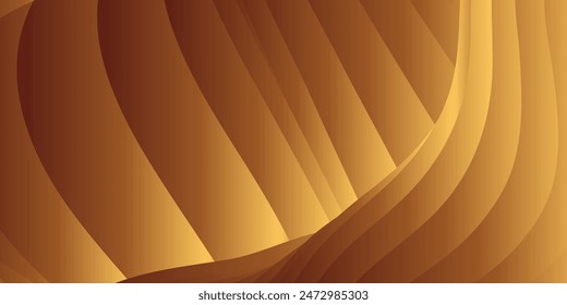 Wavy golden parallel gradient lines, ribbons, silk. Golden with shades of yellow background, banner, poster. Eps vector