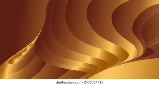 Wavy golden parallel gradient lines, ribbons, silk. Golden with shades of yellow background, banner, poster. Eps vector