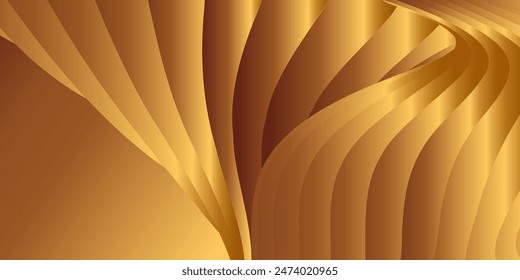 Wavy golden parallel gradient lines, ribbons, silk. Golden with shades of yellow background, banner, poster. Eps vector