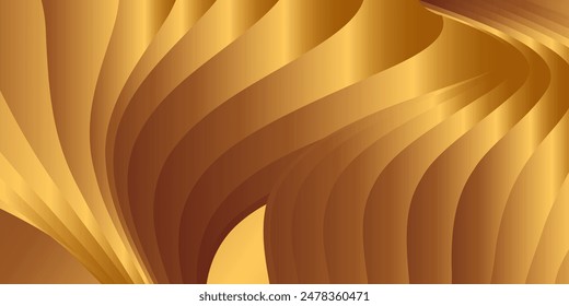 Wavy golden parallel gradient lines, ribbons, silk. Golden with shades of yellow background, banner, poster. Eps vector