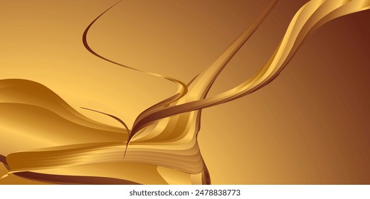 Wavy golden parallel gradient lines, ribbons, silk. Golden with shades of yellow background, banner, poster. Eps vector