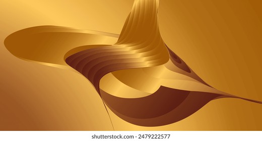 Wavy golden parallel gradient lines, ribbons, silk. Golden with shades of yellow background, banner, poster. Eps vector