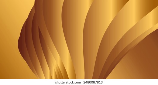 Wavy golden parallel gradient lines, ribbons, silk. Golden with shades of yellow background, banner, poster. Eps vector