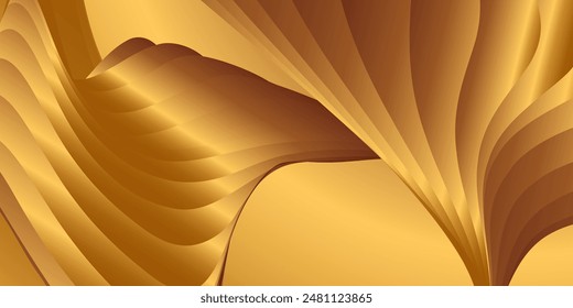 Wavy golden parallel gradient lines, ribbons, silk. Golden with shades of yellow background, banner, poster. Eps vector