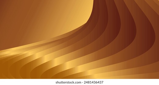 Wavy golden parallel gradient lines, ribbons, silk. Golden with shades of yellow background, banner, poster. Eps vector