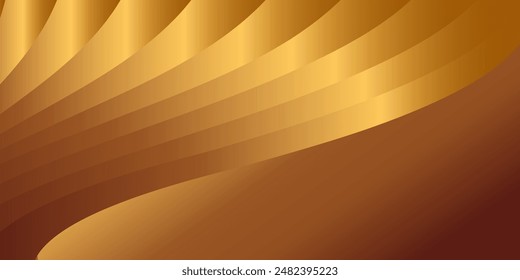 Wavy golden parallel gradient lines, ribbons, silk. Golden with shades of yellow background, banner, poster. Eps vector