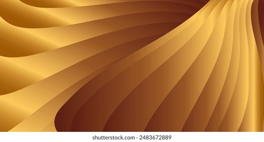 Wavy golden parallel gradient lines, ribbons, silk. Golden with shades of yellow background, banner, poster. Eps vector