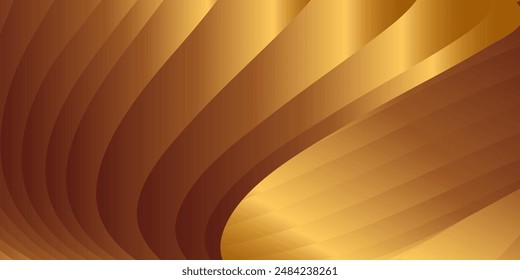 Wavy golden parallel gradient lines, ribbons, silk. Golden with shades of yellow background, banner, poster. Eps vector